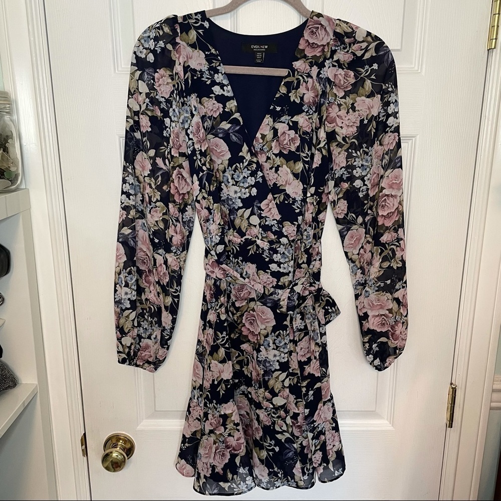 𝅺EVERNEW Floral Mini Dress Tie Adjustable Waist 4